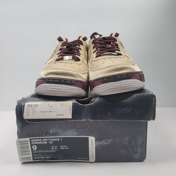 Nike Air Force 1 Premium 07 Women's Burgundy Gold Sneakers 315186-221 US Size 9 - Picture 2 of 10